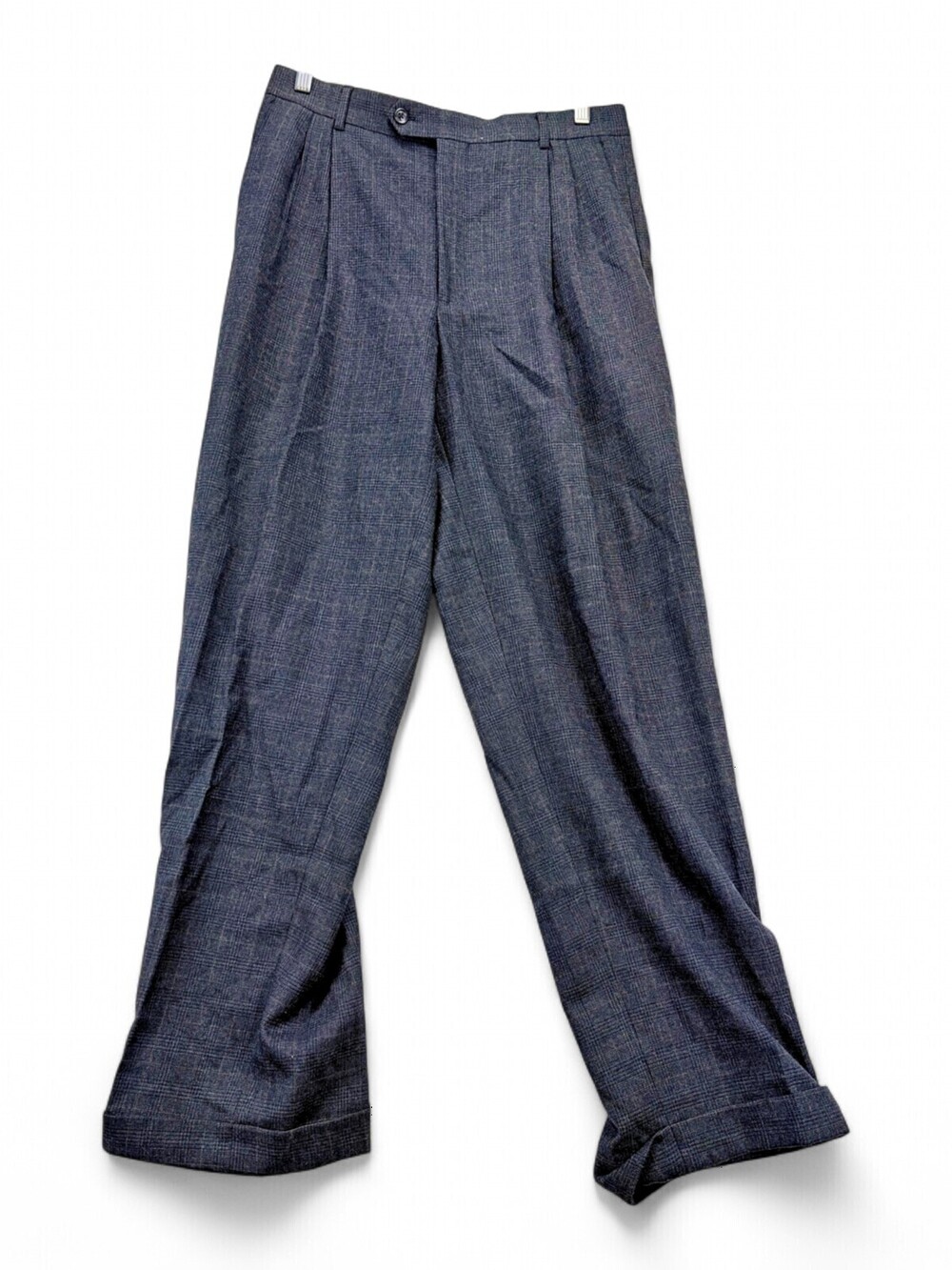 Joseph & Feiss Mens 33 Wool Dress Trousers Charcoal Check Pleated Cuffed Gray